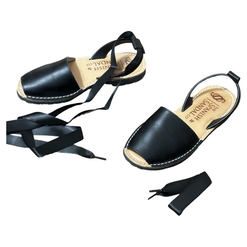 Spanish Sandal Co. black leather lace up sandals new